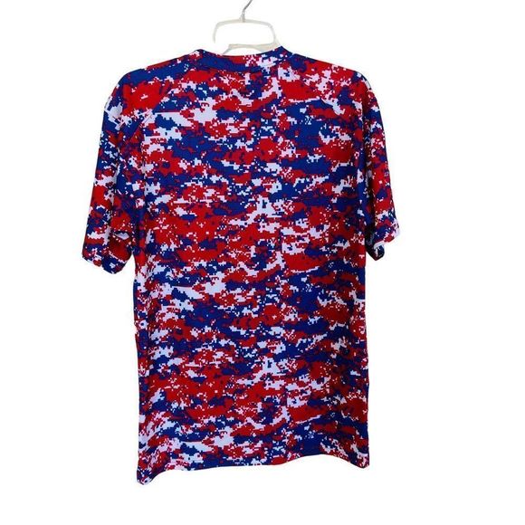 Badge Sport 100% Polyester T-Shirt Red - White - Blue Geometric All-over Print M - Picture 2 of 3